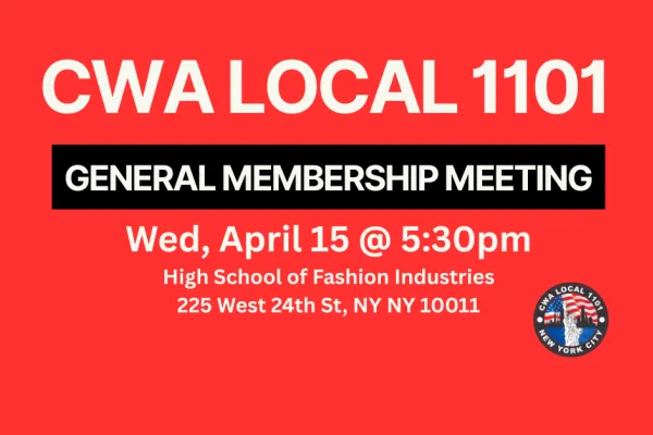 General membership meeting April 15 5:30pm